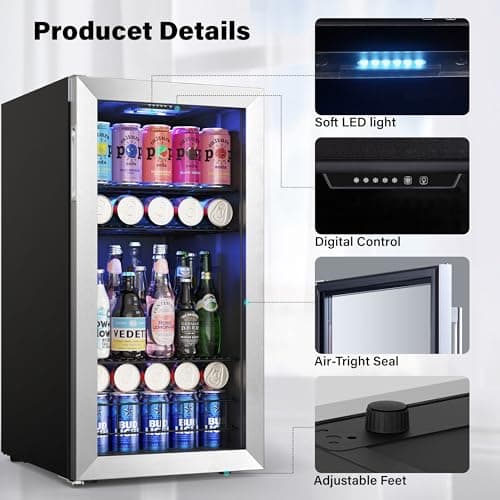 Yeego 3.1Cu.ft Beverage Refrigerator Cooler, 121 Can Mini Fridge with Glass Door, Small Drink Fridge with Adjustable Thermostat, Beverage Cooler for Beer Drinks Wines for Home Office or Bar 6