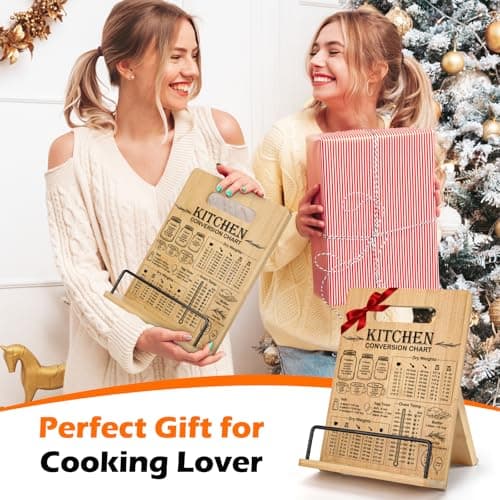 Bamboo Cookbook Stand for Kitchen Counter, Recipe Book Holder with Measurement Conversion Chart, Adjustable Cookbook Holder, Essential Accessories Women Gifts for Easter Birthday Mothers Day 5