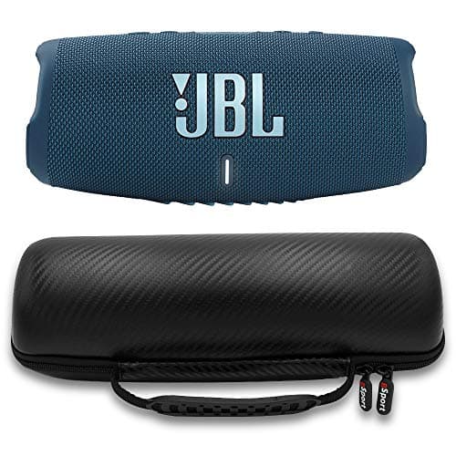 JBL Charge 5 Waterproof Portable Speaker with Built in Powerbank and gSport Carbon Fiber Case (Blue)