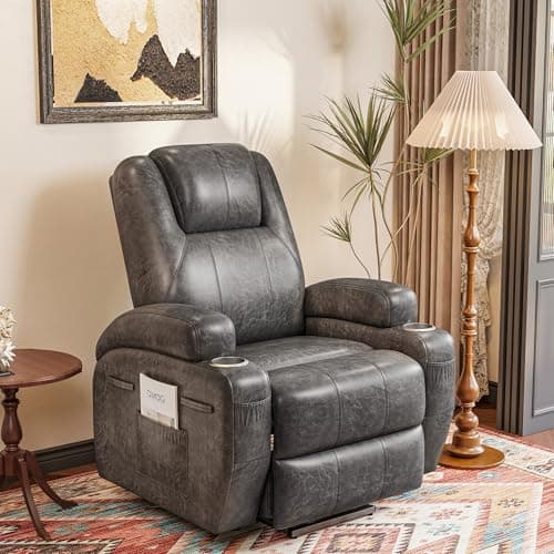 Flamaker Power Lift Recliner Chair Electric Lift Recliner for Elderly Power Lift Recliner Chair with Cup Holders Side Pockets for Living Room (Leathaire, Light Black) 9