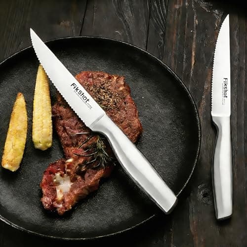 FIKSHOT Kitchen Knife Set, Including Knife Block Set and Sharpener - Made of High Carbon Steel, Rust-Resistant, Ergonomic Handle, Suitable for Cooking, Grilling and Gifting 9