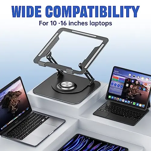 JOYEKY Laptop Stand for Desk, Adjustable Computer Stand with 360° Rotating Base, Ergonomic Laptop Riser for Collaborative Work, Foldable & Portable Laptop Stand, fits for All 10-16" Laptops (Grey) 6