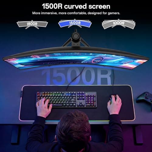 KOORUI 34 inch 240Hz Ultrawide Curved Gaming Monitor 3440x1440P, 21:9 Display, 1500R Curvature. 1MS, PIP/PBP, Support Adaptive Sync, DP, HDMI, PS5,Vesa 4