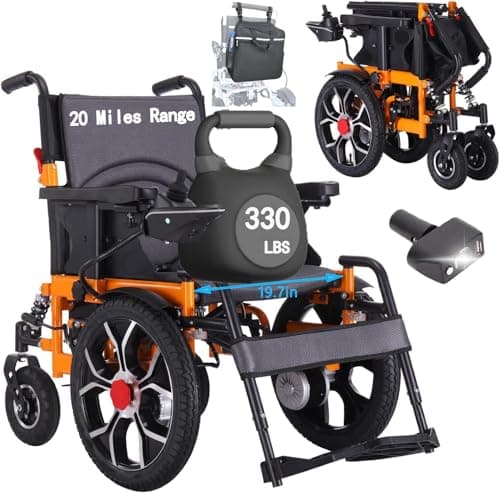 New Folding Electric Wheelchair for Adults, 16" Big Front Tires All Terrain Foldable Power Wheelchairs, Lightweight Portable Motorized Wheelchairs for Seniors, Support 330lbs, 19.7" Seat Width