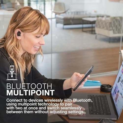 JLab Work Buds in-Ear True Wireless Headset with Detachable Noise-Canceling Boom Mic, Black, Long 55+ Total Hours Playtime, Bluetooth Multipoint, USB-C Charging Dock 6