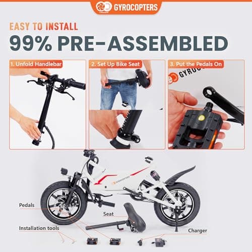 GYROCOPTERS Frost Electric Bike for Adults | UL2849 Safe Folding Ebike 350W Brushless Motor | 14-inch Tires Compact Bike | Speed up to 25kmph/15.5mph 36V Battery for Long Range PAS up to 60km/37miles 8
