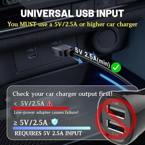 EWAY USB C Dash Cam Power Cord (13FT/4M), 90 Degree USB-A 2.0 to Type-C Cable REQUIRES 2.5A Input - USBC Replacement Power Supply for Front Rear View Mirror Dashcam Dashboard Recorder Recording Camera 6