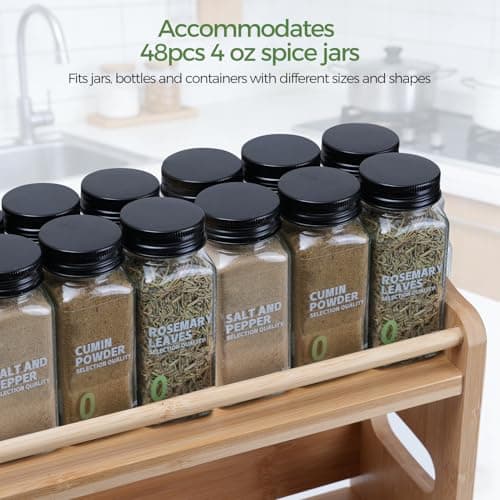 Bambition Bamboo Spice Rack Organizer, 3 Tier Spice Jars Storage Rack with Handles, Seasoning Shelf for Kitchen Counter or Wall 6