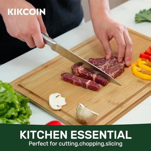 Bamboo Cutting Boards for Kitchen, Extra Large Wood Cutting Board with Deep Juice Groove and Handle Heavy Duty Chopping board, Kikcoin, 17.6" x 12" 2