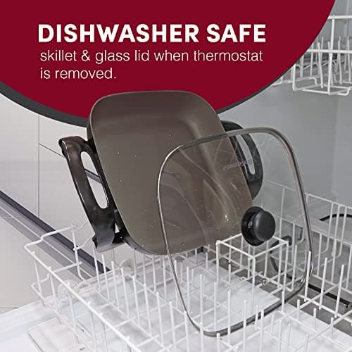 Elite Gourmet EG3033 12"x12"x2.35” Healthy Ceramic with Titanium Coated Scratch Resistant Electric Skillet, Dishwasher Safe, Rapid Heat Up, 1200W, Dark Grey, 6 Quart 8