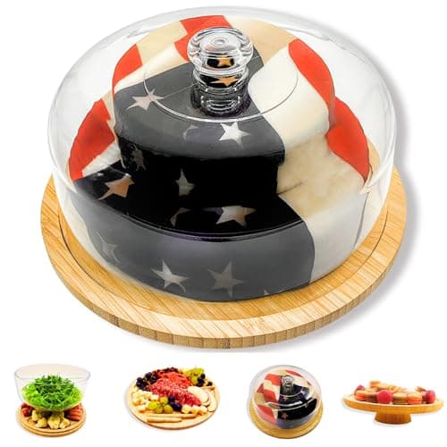 bougouyou_HOME_ Versatile Bamboo 2 in 1 Cake Stand and Charcuterie Board with Cake Stand with Lid - Durable, Easy-Clean. Elegant for Desserts, Cheese, Appetizers - Extra Large 12.8 x 12.8 x 8.5