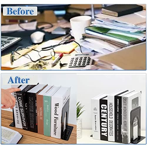 30 Pcs Metal Book Ends for Shelves, Heavy Duty Bookends for Office Home Kitchen Decorative, Nonskid Book Ends to Hold Heavy Books Black 6.5 x 5 x 5.7 in, 15 Pairs 5