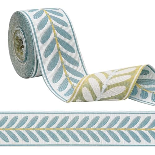 yuuzue 10.9 Yards Jacquard Ribbon Fabric Trim 2.4 Inch Leaf Pattern Jacquard Woven Embroidery Decorative Ribbon for DIY Sewing Crafts Handmade Bag Belt Clothing Decoration Curtain Trim Home Decor