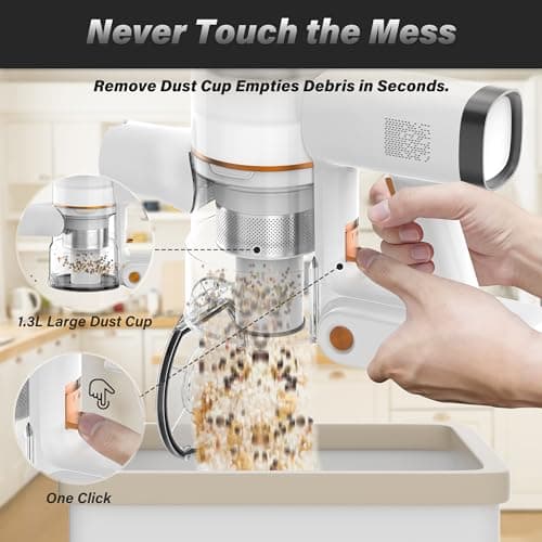 Tikom V500 Cordless Vacuum Cleaner for Home, 40000Pa/450W Stick Vacuum with LED Touch Screen, Charging Wall Dock, Anti-Tangle, Lightweight Handheld Vacuum for Pet Hair, Hard Floor, Carpet 7