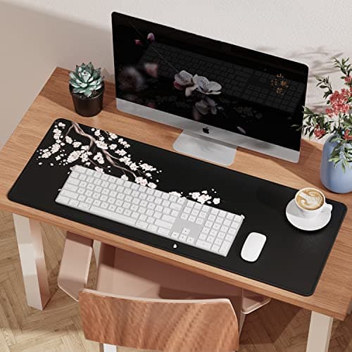 ETZ Japanese Plum Blossoms Black Mouse Pad (31.5 × 11.8 × 0.12 inch) Extended Large Mouse Mat Desk Pad, Stitched Edges Mousepad,Non-Slip Rubber Base,Gaming Mouse Pad XL. 7