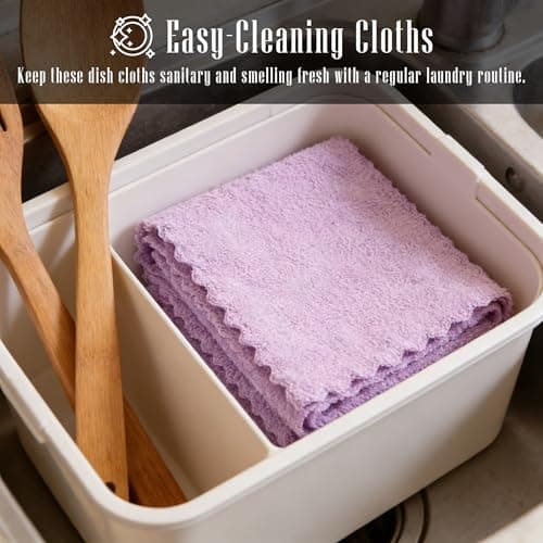 24 Pack Kitchen Dishcloths - Does Not Shed Fluff - Reusable Dish Towels, Dish cloths, Super Absorbent Coral Fleece Cleaning Cloths, Nonstick Oil Washable Fast Drying, 7 x 9 Inch (Multicolor) 5
