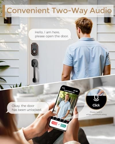 Keyless Entry Deadbolt with Handle Set - WiFi Smart Lock with Camera, 5-in-1 Camera+Doorbell+Fingerprint+Keypad, App Control, Auto Lock, Easy Install, Waterproof for Front Door 5