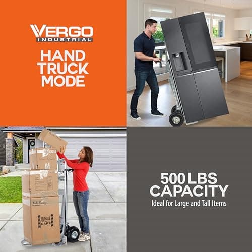 Vergo Industrial Convertible Hand Truck - AS7A2 Heavy Duty Aluminum 3 in 1 Dolly (750 lb Capacity) Lightweight Frame, Ergonomic Handle, Extendable Loop, Versatile Moving Dolly (3 Positions, 53" High) 6