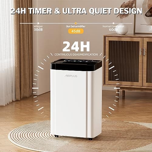 AIRPLUS 4,500 Sq.Ft 70 Pint Dehumidifier for Basements, (4 Smart Modes) Quiet Dehumidifiers for Bedroom & Home with Drain Hose, Auto Shut Off/24 Hr Timer/0.8Gallon Water Tank 5