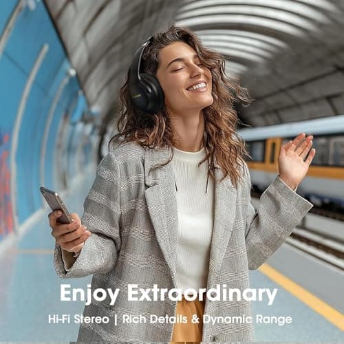 YUMONDEAR Bluetooth Headphones Over Ear, 80 Hrs Playtime Wireless Headphones with ENC Mic, Deep Bass EQ, Foldable Comfort for Travel, Gym & Commuting, Stocking Stuffers 8