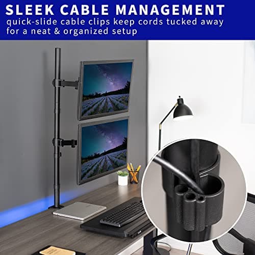 VIVO Extra Tall Vertically Stacked Dual Monitor Desk Mount Stand with 39 inch Stand-up Pole, Fully Adjustable Extended Arms, Fits 2 Screens up to 27 inches, STAND-V012T 7