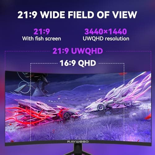 Raywego 34 Inch Ultrawide Curved Monitor Gaming,21:9 WQHD 3440x1440p 165Hz Monitor with RGB Backlight,PIP/PBP,127% sRGB,Crosshair/Timer/FPS/RTS,FreeSync HDMI 2.0 x2 & DP1.4 x 2 4