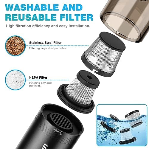 Handheld Vacuum Cordless, Upbooz Portable Car Vacuum, 14000PA Powerful Suction Vacuum Cleaner with LED Light and Air Duster 2 in 1, Low Noise Rechargeable Mini Hand Held Vacuum for Car Home Pet Office 6
