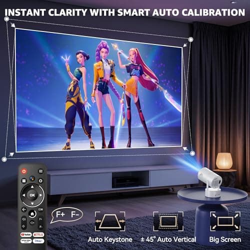 [270°Mount/Battery Powered/Built-in APPs] Projector with Wifi and Bluetooth, Native 1080P Smart Projectors with Built-in Rechargeable Battery, Home Movie Portable-Proyector with Auto Keystones 5