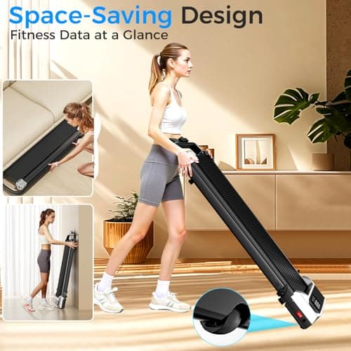 ShineMaos Walking Pad Treadmill with Handle Bar for Home Office,3.0HP Low Noise Portable Folding Under Desk Treadmill with Remote Control,Jogging Running Machine,350 Lbs Capacity,LED Display 4