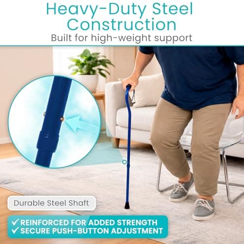 Vive Bariatric Walking Cane - Heavy Duty Adjustable Cane 29"-38”, Supports Up to 600lb - Ergonomic Offset Hand Grip - Walking Stick for Men, Women, Senior, Adult - 3/4 Inch Rubber, Weighs 2.5 lbs 5