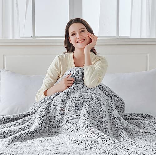 Sealy Electric Blanket Full Size, Soft Sherpa Heated Blanket Single Control with 10 Heating Levels & 1 to 12 Hours Auto-Off Settings Over-Heated Protection 80"x84" Machine Washable, Charcoal 8