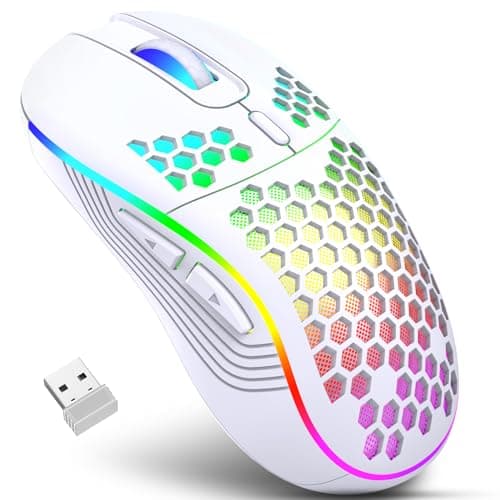 JYCSTE Wireless Gaming Mouse, Rechargeable Computer Mouse Ergonomic Mice Honeycomb Design with RGB Backlight, USB Receiver, 7 Buttons, Adjustable DPI, Wireless Mouse for PC/Mac/Laptop