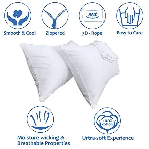 Precoco King Pillow Cases Set of 2 | 100% Cotton White Pillowcases King Size with 600 Threads | Stable Pillow Covers with Zipper Hidden for Hotel Quality, 20x36 6