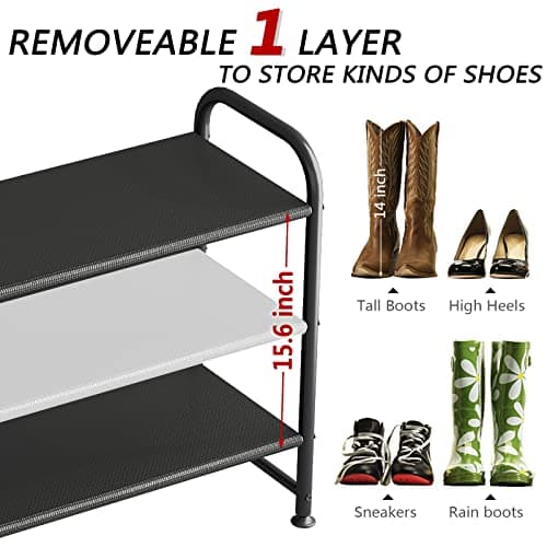 INGIORDAR Shoe Rack 3 Tier Long Storage Organizer Wide Metal Shoe Shelf for Closet Entryway Black 5