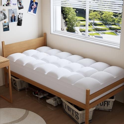 Topllen Twin XL Mattress Topper for Back Pain Relief, Extra Thick Pillow Top Plush Mattress Pad with Deep Pocket, Soft Pillowtop TwinXL Size Bed Toppers Filled Fluffy, College Dorm, White