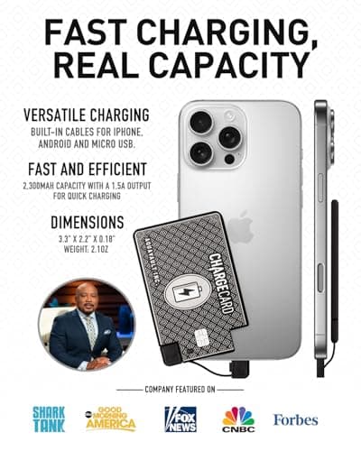 AquaVault ChargeCard – Ultra Slim Emergency Power Bank (2300mAh) – Fits in Wallet – USB-C & Micro-USB – Durable Steel Body – Flight-Safe for iPhone 12-17 & Android - Black 4