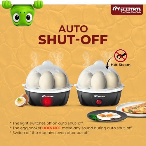truTRTL Electric Egg Cooker | Boils upto 7 eggs | Poacher | Omelet maker | Vegetable steamer, dumpling & More | Royal Black 6