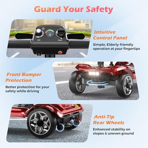 Lightweight Mobility Scooter for Seniors & Adults - Cruise & Airport Approved, 43lb Foldable Portable Motorized Scooters with Removable Lithium Battery for 12.4 Miles Travel, 300lb Capacity, Red 9