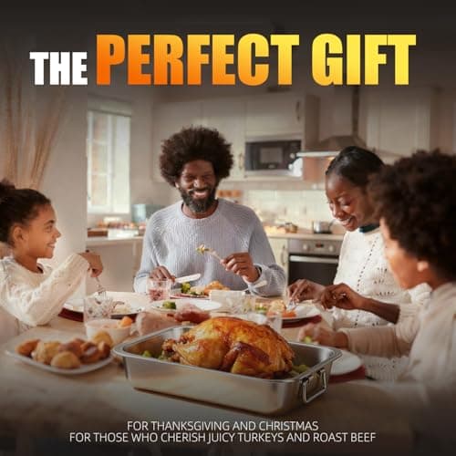Stainless Steel Turkey Roasting Pan with Rack & Handles, Heavy Duty Food-Safe Turkey Pan Dishwasher Safe, Perfect for Cooking Turkey and Steak for Thanksgiving and Christmas (Standard) 9