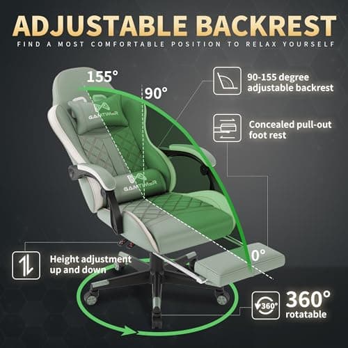 Gamtimer Gaming Chair, 400 lbs Adult Chair, High Back Computer Chair with Footrest and Linked Armrests, Office Video Game Chair with Lumbar Support (Green) 6