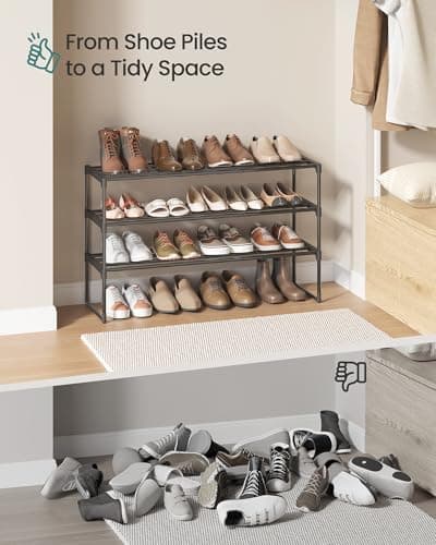 SONGMICS Shoe Rack, 3-Tier Shoe Organizer, Metal Storage Shelf, Upright or Upside Down, for 16-20 Pairs, Stackable, for Entryway, 11.8 x 36.2 x 21.7 Inches, Black ULSA303B02 9