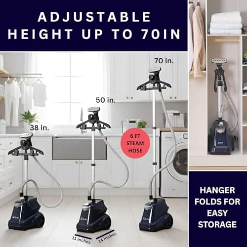 SALAV Heavy Duty Commercial Full-Size Garment Steamer with Foot Pedals and Extra Large 3L (101.5 oz) Water Tank, 1800 watts of Poweful Steam (Navy) 8