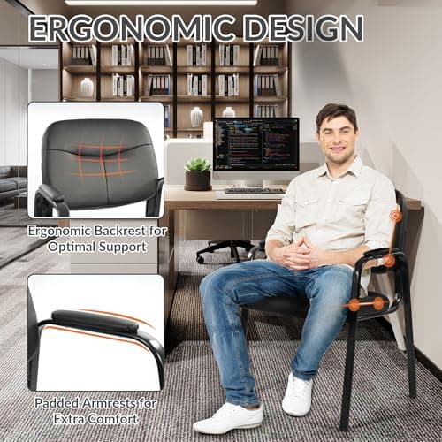 Elevon Waiting Room Chairs No Wheels Set of 1, Leather Stationary Office Reception Guest Chair with Padded Arms for Elderly Desk Conference Room Lobby Table Side Salon 5