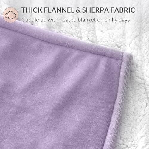 HOMLYNS LuxeHeat Heated Blanket Electric Blanket, Soft Flannel Sherpa Heated Throw, Heating Blanket with 5 Heat Settings, 3 hrs Timer Auto Shut Off (50x60 inches, Purple) 5