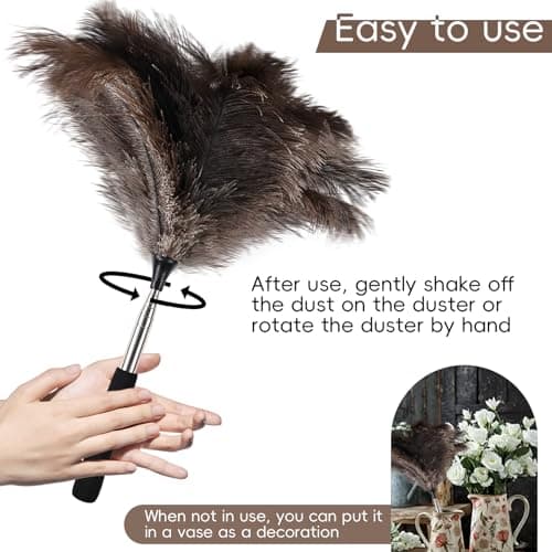 THARAHT Extendable Ostrich Feather Duster up to 16-47 inches Fluffy Feathers Long Handle Reusable for Cleaning Ceiling Fan Pendant lamp High Ceiling Blinds Furniture Feather Duster 5