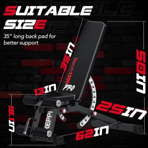 Keppi 1200LB Weight Bench, Heavy Duty Bench1000 PRO Adjustable Workout Bench Press Set for Home Gym Strength Training, Removable Foot Catch for Incline Flat Decline Sit Up Bench for Full Body Fitness 8