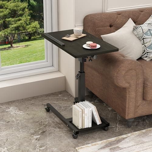 Laptop Desk Stand for Bed Portable Desk Overbed Bedside Mobile Laptop Table Rolling Foldable Table Adjustable Height with Locked Wheels & Mouse Pad for Office Sofa (Dekuwood Black) 5