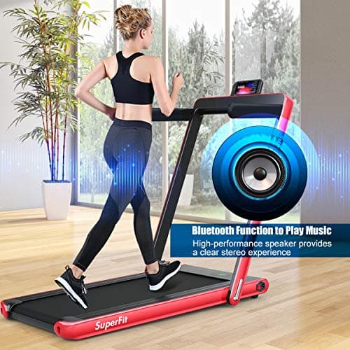 GYMAX Walking Pad, 2.25HP Foldable Treadmill with Smart App & Remote Control, Bluetooth LED Monitor, Small Spaces Compact Running Machine, Folding Portable Under Desk Treadmill for Home Office (Red) 8