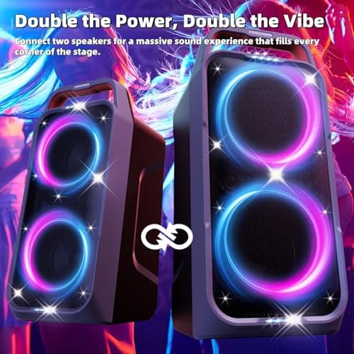 Foxdawn Portable Bluetooth Speaker: 240W Peak Powerful Loud Sound Deep Bass Wireless Boombox Large Subwoofer 15 Hours Battery Life Fast Charging with Led Light Show for Party Outdoor Camping Backyard 7