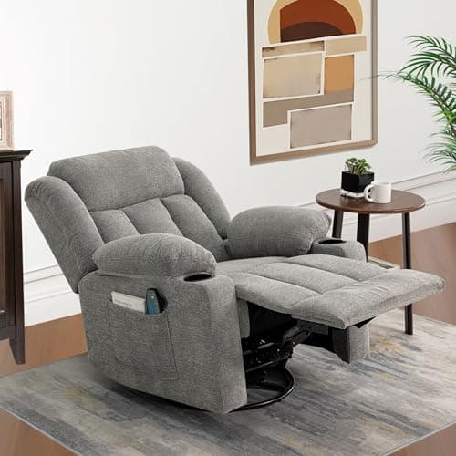 Ketaiyou Rocker Swivel Recliner Chair for Adults, Overstuffed Large Manual Recliner Glider with Massage and Heat, Comfy Soft Fabric Living Room Reclining Sofa Chair (Lime Gray) 8